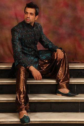 Image Title Trendy Rama Green Indian Wedding Indo-Western Sherwani for Men -BL1006