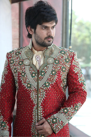 Image Title Royal Maroon Ethnic Dhoti Indian Wedding Sherwani For Men - BL2015