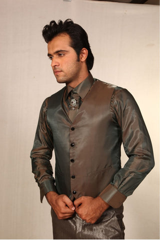 Image Title Trendy V Neck Style Plantain Green Designer Wedding Suit- BL3004