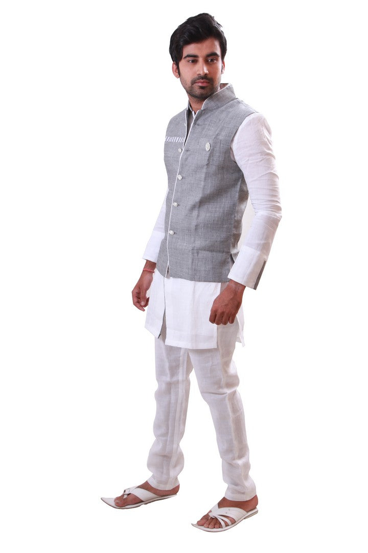 Image Title White Pathani Suit With Jacket Indian Traditional Kurta Set- BL4042SNT