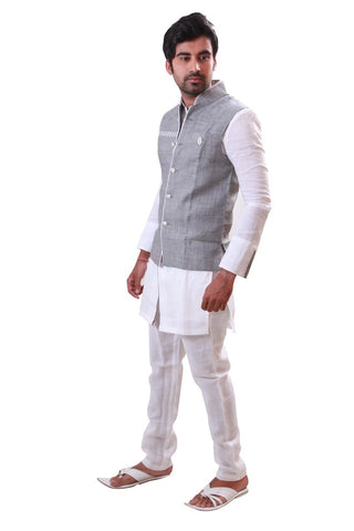 Image Title White Pathani Suit With Jacket Indian Traditional Kurta Set- BL4042SNT