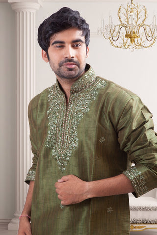 Image Title Dark Green Indian Traditional Kurta Set- BL4045SNT