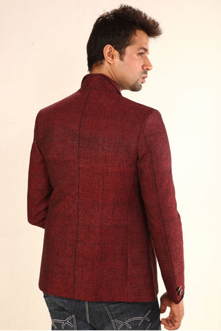 Image Title Majestic Maroon Jute Linen Blazer for Men-BL5001SNT