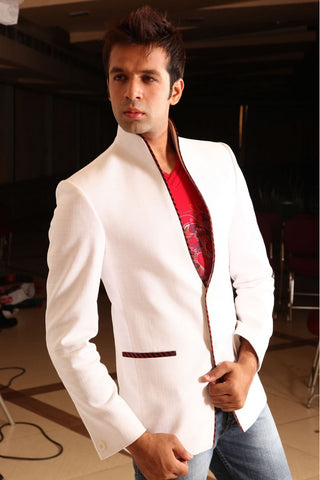 Image Title Fancy White Linen Blazer For Men - BL5008SNT