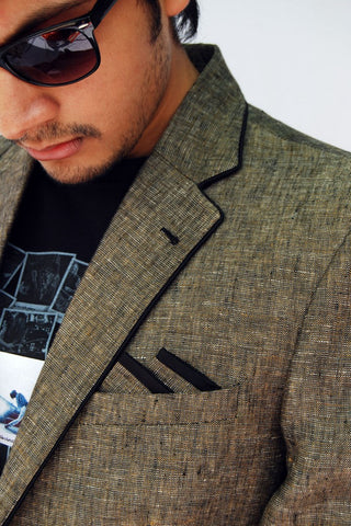 Image Title Light Green Notch Lapel Linen Blazer For Men - BL5012SNT