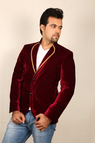 Image Title Dashing Burgundy Velvet Blazer For Men - BL5024SNT