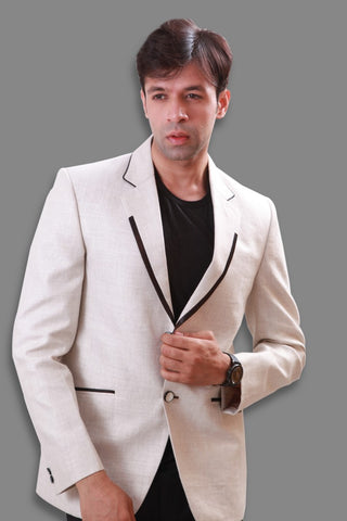 Image Title Notch Lapel Linen White Blazer For Men - BL5043SNT