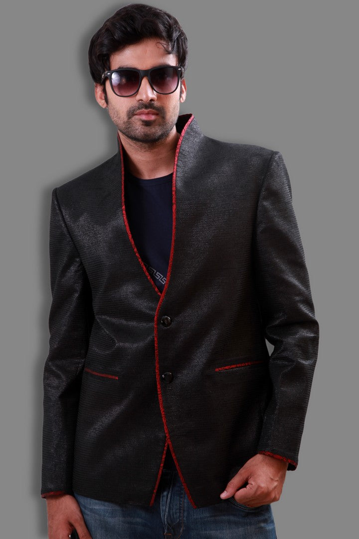 Image Title Trendy High Neck Black Jute Blazer For Men - BL5055SNT