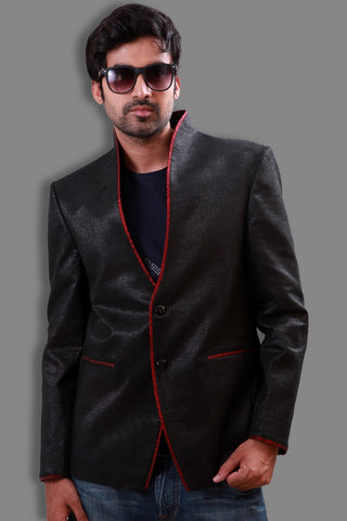 Image Title Trendy High Neck Black Jute Blazer For Men - BL5055SNT