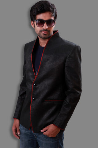 Image Title Trendy High Neck Black Jute Blazer For Men - BL5055SNT