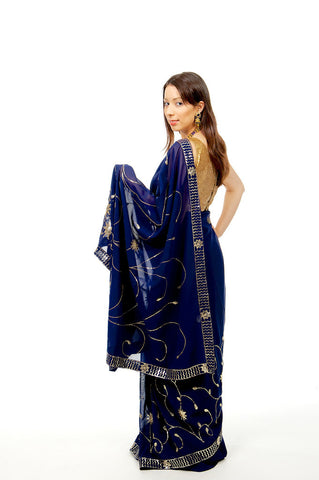 Image Title Lovely Blue Ready-Made Pre-Pleated Sari-SNT10281