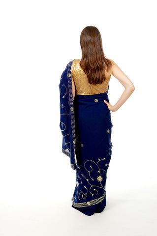 Image Title Lovely Blue Ready-Made Pre-Pleated Sari-SNT10281