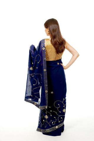 Image Title Lovely Blue Ready-Made Pre-Pleated Sari-SNT10281