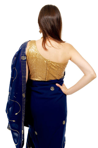 Image Title Lovely Blue Ready-Made Pre-Pleated Sari-SNT10281