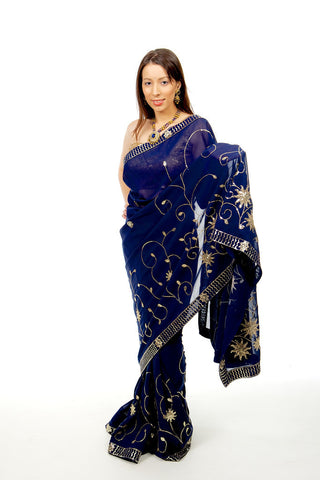 Image Title Lovely Blue Ready-Made Pre-Pleated Sari-SNT10281