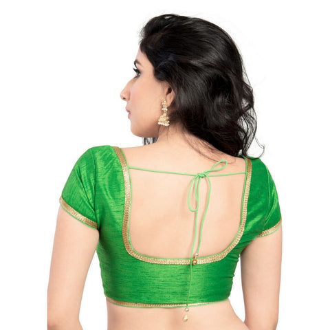 Image Title Designer Indian Traditional Parrot-Green Round Neck Saree Blouse Choli (CO-193Sl-Parrot-Green)