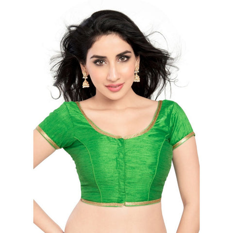 Image Title Designer Indian Traditional Parrot-Green Round Neck Saree Blouse Choli (CO-193Sl-Parrot-Green)