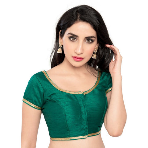 Image Title Designer Indian Traditional Rama Green Round Neck Saree Blouse Choli (CO-193Sl-Rama-Green )