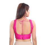 Lovely Stone Work Designer Indian Traditional Pink Round Neck Saree Blouse Choli (CO-202NS-Pink)