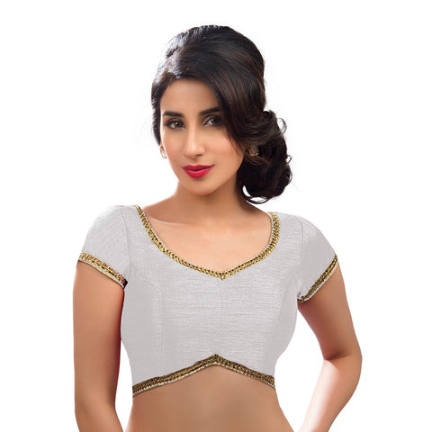 Image Title Designer Indian Traditional White Sweetheart-Neck Saree Blouse Choli (CO-203-White)