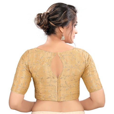 Image Title Graceful Gold High Neck Designer Indian Traditional Elbow  Sleeves Saree Blouse Choli (CO-668-Gold)