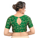 Graceful Green High Neck Designer Indian Traditional Elbow Sleeves Saree Blouse Choli (CO-668-Green)