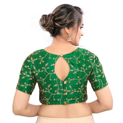 Image Title Graceful Green High Neck Designer Indian Traditional Elbow Sleeves Saree Blouse Choli (CO-668-Green)