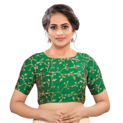 Image Title Graceful Green High Neck Designer Indian Traditional Elbow Sleeves Saree Blouse Choli (CO-668-Green)