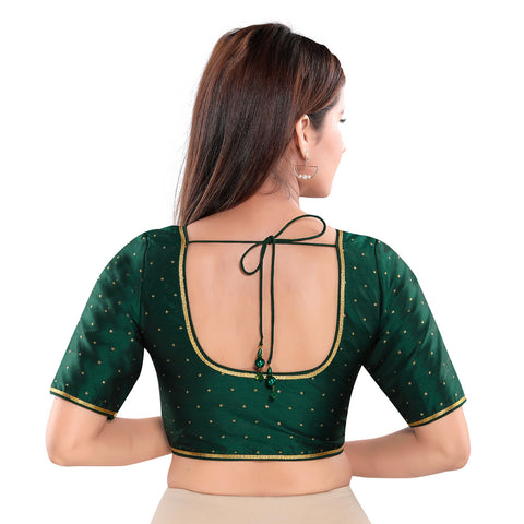 Image Title Simple Zari Work Bottle-Green Designer Indian Traditional Round Neck Saree Blouse Choli (CO-729-Bottle-Green)
