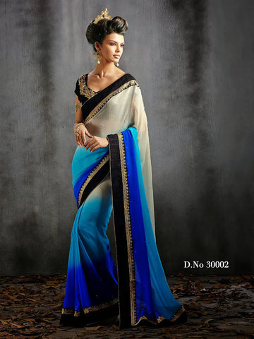 Image Title Mesmerizing Shaded Blue and White Designer Saree D-30002