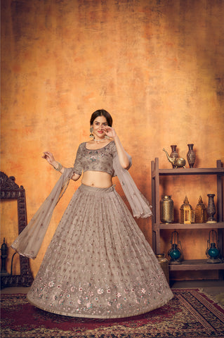 Image Title Astral Gray Embroidered Lehenga- SNT2039