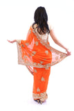 Electric Orange with Gold Embroidered Pre-Pleated Ready-Made Sari