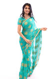 Ravishing Green with Gold Print Pre-Pleated Ready-Made Sari-SNT10015