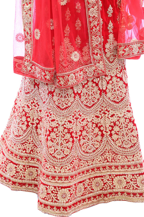 Stunning Scarlet Red Indian Bridal Wedding Lehenga - SNT11031