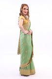 Image Title Radiant Mint with Golden Embroidered Pre-Pleated Ready-Made Sari-SNT10002