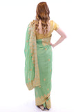Image Title Radiant Mint with Golden Embroidered Pre-Pleated Ready-Made Sari-SNT10002