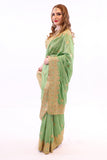 Image Title Radiant Mint with Golden Embroidered Pre-Pleated Ready-Made Sari-SNT10002