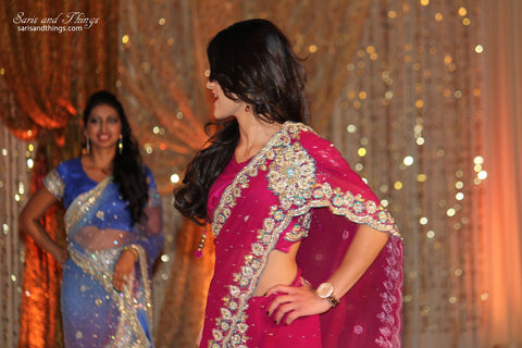 Image Title Diamonds Pink Ready-made Pre-Stitched Saree