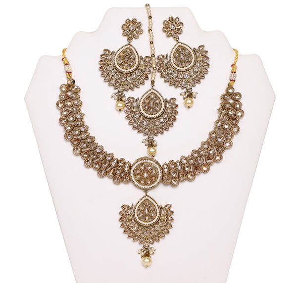 Finely Detailed Blush Rose Necklace Set with Earrings and Tika- JW2006