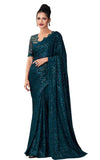 Totally Seductive Rama Blue Georgette Sequined Pre-Pleated Ready-Made Sari -INN-2301