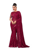 Image Title Magnetic Magenta Georgette Sequined Pre-Pleated Ready-Made Sari -INN-2302