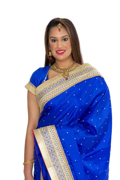 Dazzling Blue Ready-Made Pre-Pleated Sari-SNT10092