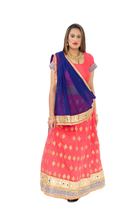 Reach for the Stars Coral and Blue Indian Wedding Lehenga-SNT11084