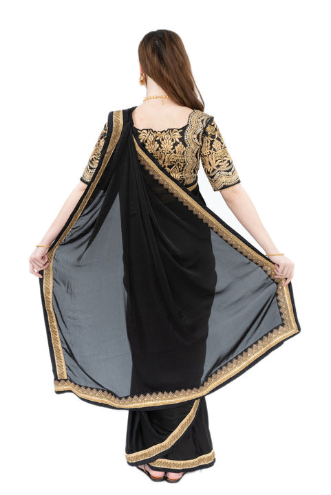 Sophia Black and Gold Pre-Pleated Readymade Sari