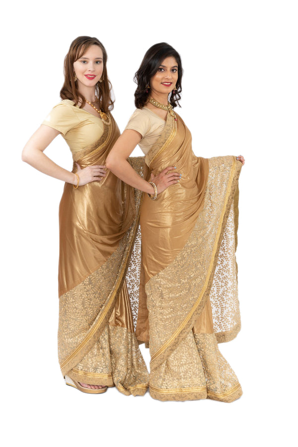 Royal Look Gold Bridesmaid Pre-Pleated Ready-Made Sari-SNT10066