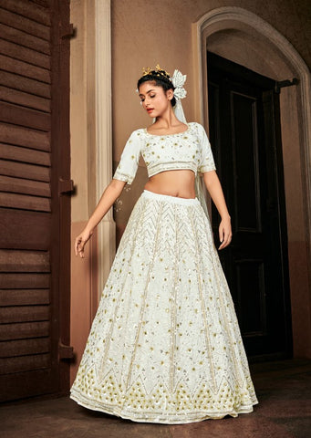 Image Title Angelic White and Gold Embroidered Lehenga- SNT11005