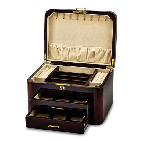 Image Title Burgundy Bubinga Wood Veneer w/2 Drawers Jewelry Box