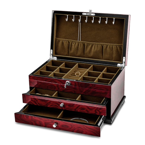 Image Title Lux by Jere Rosewood Veneer MOP Inlay 2-Drawer Cream Lining Jewelry Box