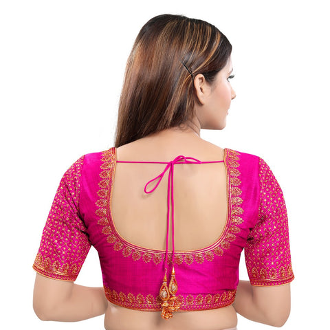 Image Title Graceful Dark-Pink Designer Indian Traditional Round Neck Saree Blouse Choli (KP-230ELB-Dark-Pink)