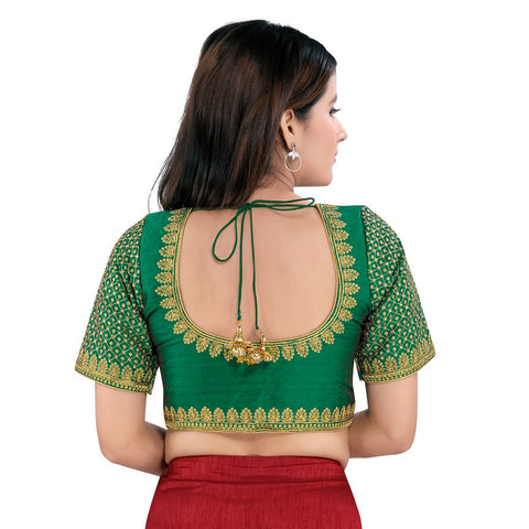 Image Title Graceful Green Designer Indian Traditional Round Neck Saree Blouse Choli (KP-230ELB-Green)